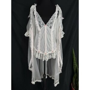 Vtg Tosca Bridal Peignoir Lingerie Robe Set M Romantic Coquette Babydoll Dainty